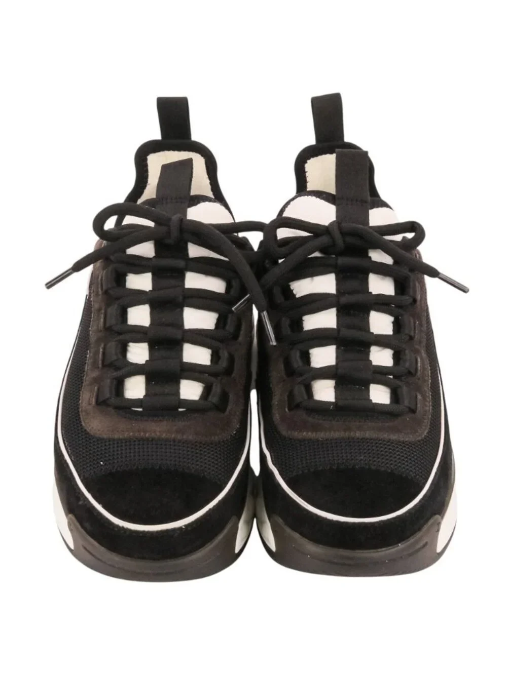 Chanel CC Logo Suede Mesh Sneakers Black Brown